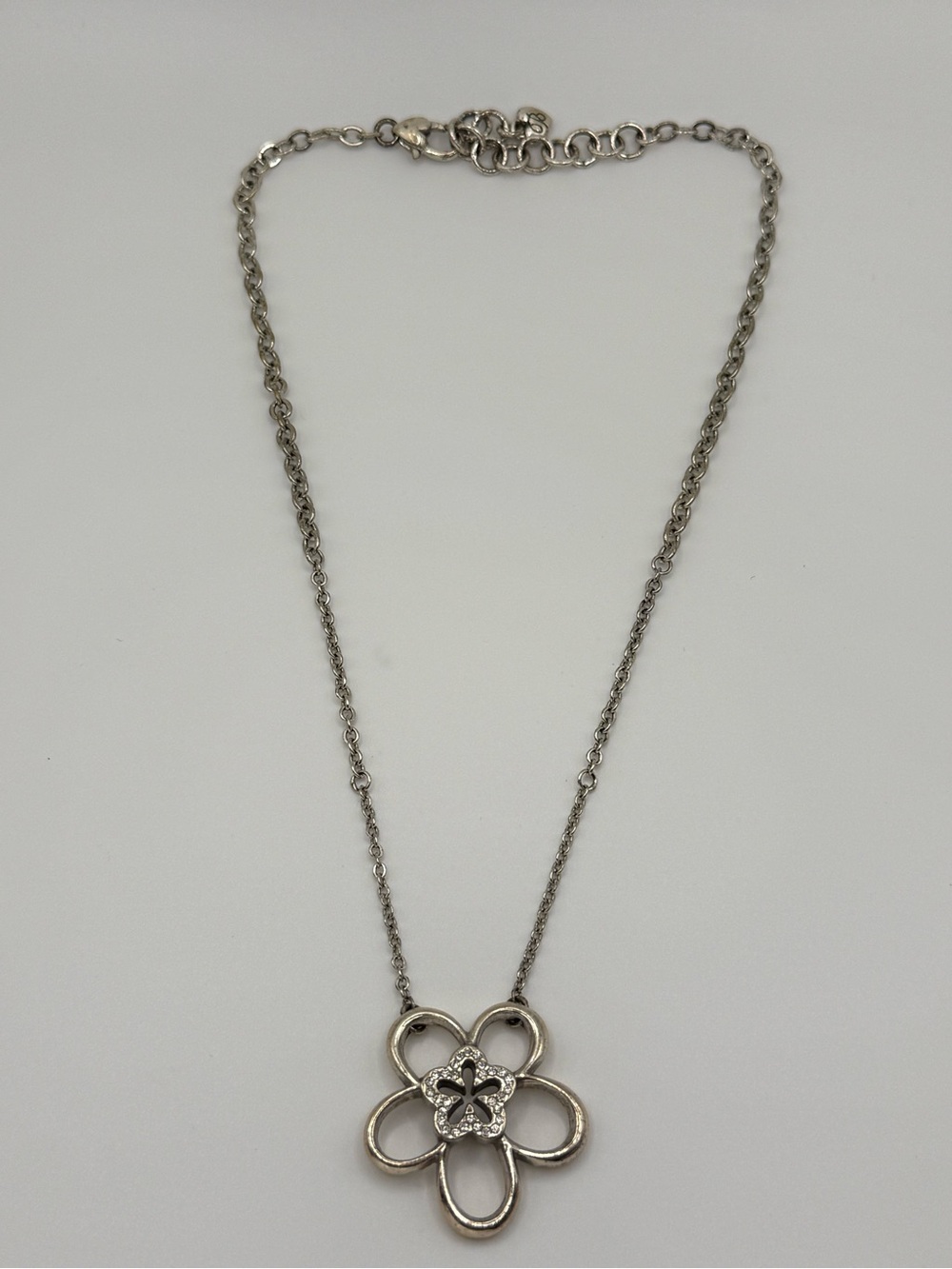 RETIRED BRIGHTON Silver Infinity Flower Pendant Necklace - Silver Floral Charm